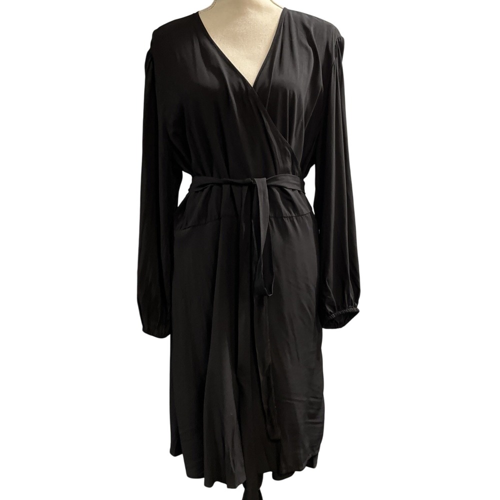 Old Navy Dress Womens XL Black Wrap Midi Lightweight Classic Minimalist Party